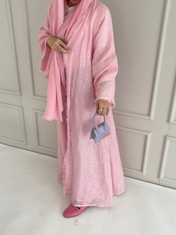 pink linen abaya